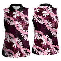 Puakenikeni Maile Lei Women Sleeveless Polo Shirt Frangipani Pink Tropical Leaves LT01 - Polynesian Pride