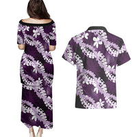 Puakenikeni Maile Lei Couples Matching Puletasi and Hawaiian Shirt Frangipani Purple Tropical Leaves LT01 - Polynesian Pride