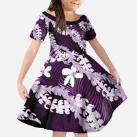 Puakenikeni Maile Lei Family Matching Long Sleeve Bodycon Dress and Hawaiian Shirt Frangipani Purple Tropical Leaves LT01 Daughter's Dress Purple - Polynesian Pride