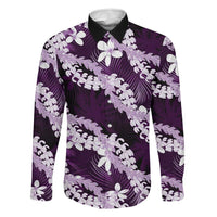 Puakenikeni Maile Lei Family Matching Short Sleeve Bodycon Dress and Hawaiian Shirt Frangipani Purple Tropical Leaves LT01 Dad's Shirt - Long Sleeve Purple - Polynesian Pride