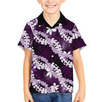 Puakenikeni Maile Lei Family Matching Summer Maxi Dress and Hawaiian Shirt Frangipani Purple Tropical Leaves LT01 Son's Shirt Purple - Polynesian Pride