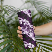 Puakenikeni Maile Lei Skinny Tumbler Frangipani Purple Tropical Leaves LT01 - Polynesian Pride