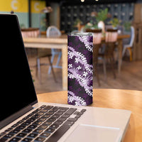 Puakenikeni Maile Lei Skinny Tumbler Frangipani Purple Tropical Leaves LT01 - Polynesian Pride