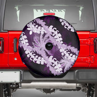 Puakenikeni Maile Lei Spare Tire Cover Frangipani Purple Tropical Leaves