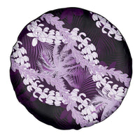 Puakenikeni Maile Lei Spare Tire Cover Frangipani Purple Tropical Leaves