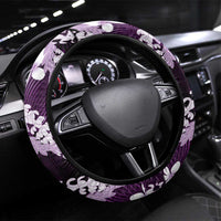 Puakenikeni Maile Lei Steering Wheel Cover Frangipani Purple Tropical Leaves