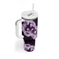 Puakenikeni Maile Lei Tumbler With Handle Frangipani Purple Tropical Leaves