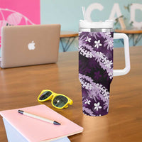 Puakenikeni Maile Lei Tumbler With Handle Frangipani Purple Tropical Leaves