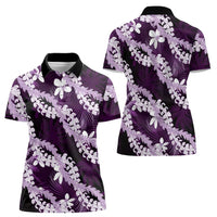 Puakenikeni Maile Lei Women Polo Shirt Frangipani Purple Tropical Leaves LT01 - Polynesian Pride
