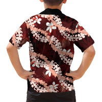 Puakenikeni Maile Lei Family Matching Long Sleeve Bodycon Dress and Hawaiian Shirt Frangipani Red Tropical Leaves LT01 - Polynesian Pride