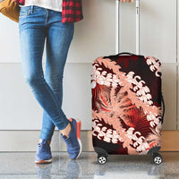 Puakenikeni Maile Lei Luggage Cover Frangipani Red Tropical Leaves