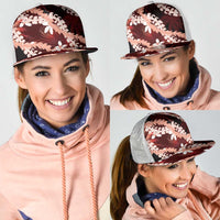 Puakenikeni Maile Lei Mesh Trucker Cap Frangipani Red Tropical Leaves