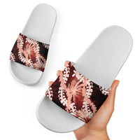 Puakenikeni Maile Lei Slide Sandals Frangipani Red Tropical Leaves