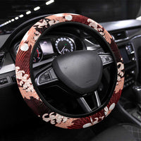 Puakenikeni Maile Lei Steering Wheel Cover Frangipani Red Tropical Leaves