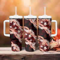 Puakenikeni Maile Lei Tumbler With Handle Frangipani Red Tropical Leaves