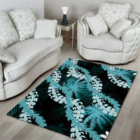 Puakenikeni Maile Lei Area Rug Frangipani Turquoise Tropical Leaves