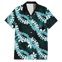 Puakenikeni Maile Lei Family Matching Short Sleeve Bodycon Dress and Hawaiian Shirt Frangipani Turquoise Tropical Leaves LT01 Dad's Shirt - Short Sleeve Turquoise - Polynesian Pride