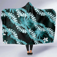 Puakenikeni Maile Lei Hooded Blanket Frangipani Turquoise Tropical Leaves