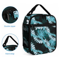 Puakenikeni Maile Lei Lunch Bag Frangipani Turquoise Tropical Leaves