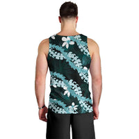Puakenikeni Maile Lei Men Tank Top Frangipani Turquoise Tropical Leaves