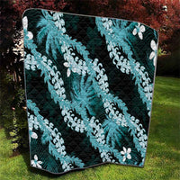 Puakenikeni Maile Lei Quilt Frangipani Turquoise Tropical Leaves