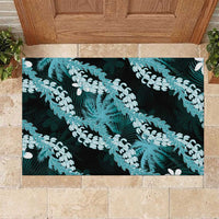 Puakenikeni Maile Lei Rubber Doormat Frangipani Turquoise Tropical Leaves