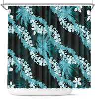 Puakenikeni Maile Lei Shower Curtain Frangipani Turquoise Tropical Leaves