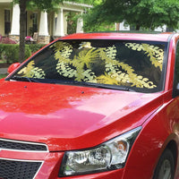Puakenikeni Maile Lei Auto Sun Shade Frangipani Yellow Tropical Leaves