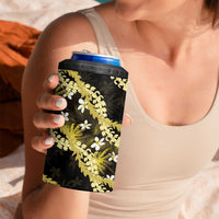 Puakenikeni Maile Lei 4 in 1 Can Cooler Tumbler Frangipani Yellow Tropical Leaves