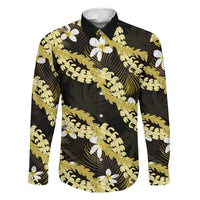 Puakenikeni Maile Lei Family Matching Off Shoulder Short Dress and Hawaiian Shirt Frangipani Yellow Tropical Leaves LT01 Dad's Shirt - Long Sleeve Yellow - Polynesian Pride