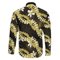 Puakenikeni Maile Lei Family Matching Off Shoulder Short Dress and Hawaiian Shirt Frangipani Yellow Tropical Leaves LT01 - Polynesian Pride