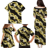 Puakenikeni Maile Lei Family Matching Puletasi and Hawaiian Shirt Frangipani Yellow Tropical Leaves LT01 - Polynesian Pride