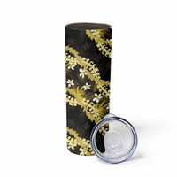 Puakenikeni Maile Lei Skinny Tumbler Frangipani Yellow Tropical Leaves LT01 - Polynesian Pride