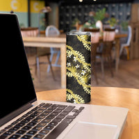 Puakenikeni Maile Lei Skinny Tumbler Frangipani Yellow Tropical Leaves LT01 - Polynesian Pride