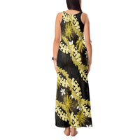 Puakenikeni Maile Lei Tank Maxi Dress Frangipani Yellow Tropical Leaves