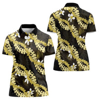 Puakenikeni Maile Lei Women Polo Shirt Frangipani Yellow Tropical Leaves LT01 - Polynesian Pride
