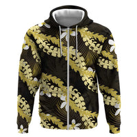 Puakenikeni Maile Lei Zip Hoodie Frangipani Yellow Tropical Leaves