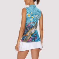 Personalized Hawaii Sea Turtle Women Sleeveless Polo Shirt Hawaii Map Ocean Vibes