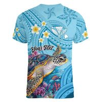 Personalized Hawaii Sea Turtle Women V-Neck T-Shirt Hawaii Map Ocean Vibes