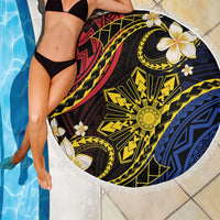 Philippines Spirit Tribal Sun Plumeria Beach Blanket Red And Blue Polynesian Pattern
