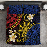 Philippines Spirit Tribal Sun Plumeria Bedding Set Red And Blue Polynesian Pattern