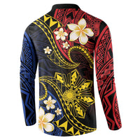 Philippines Spirit Tribal Sun Plumeria Button Sweatshirt Red And Blue Polynesian Pattern