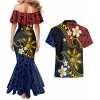 Philippines Spirit Tribal Sun Plumeria Couples Matching Mermaid Dress and Hawaiian Shirt Red And Blue Polynesian Pattern LT01 - Polynesian Pride
