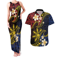 Philippines Spirit Tribal Sun Plumeria Couples Matching Tank Maxi Dress and Hawaiian Shirt Red And Blue Polynesian Pattern LT01 Black - Polynesian Pride