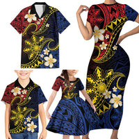 Philippines Spirit Tribal Sun Plumeria Family Matching Short Sleeve Bodycon Dress and Hawaiian Shirt Red And Blue Polynesian Pattern