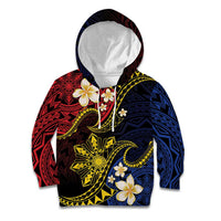 Philippines Spirit Tribal Sun Plumeria Kid Hoodie Red And Blue Polynesian Pattern