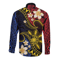 Philippines Spirit Tribal Sun Plumeria Long Sleeve Button Shirt Red And Blue Polynesian Pattern