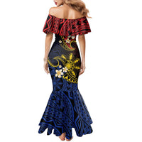 Philippines Spirit Tribal Sun Plumeria Mermaid Dress Red And Blue Polynesian Pattern