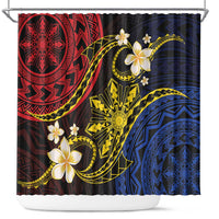 Philippines Spirit Tribal Sun Plumeria Shower Curtain Red And Blue Polynesian Pattern
