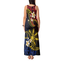 Philippines Spirit Tribal Sun Plumeria Tank Maxi Dress Red And Blue Polynesian Pattern